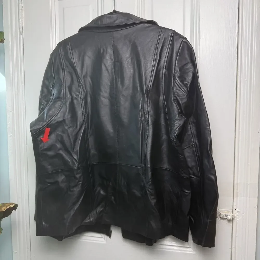 D&Co Womens Leather Seamed Jacket Pockets Zip Black 2X *FLAW*